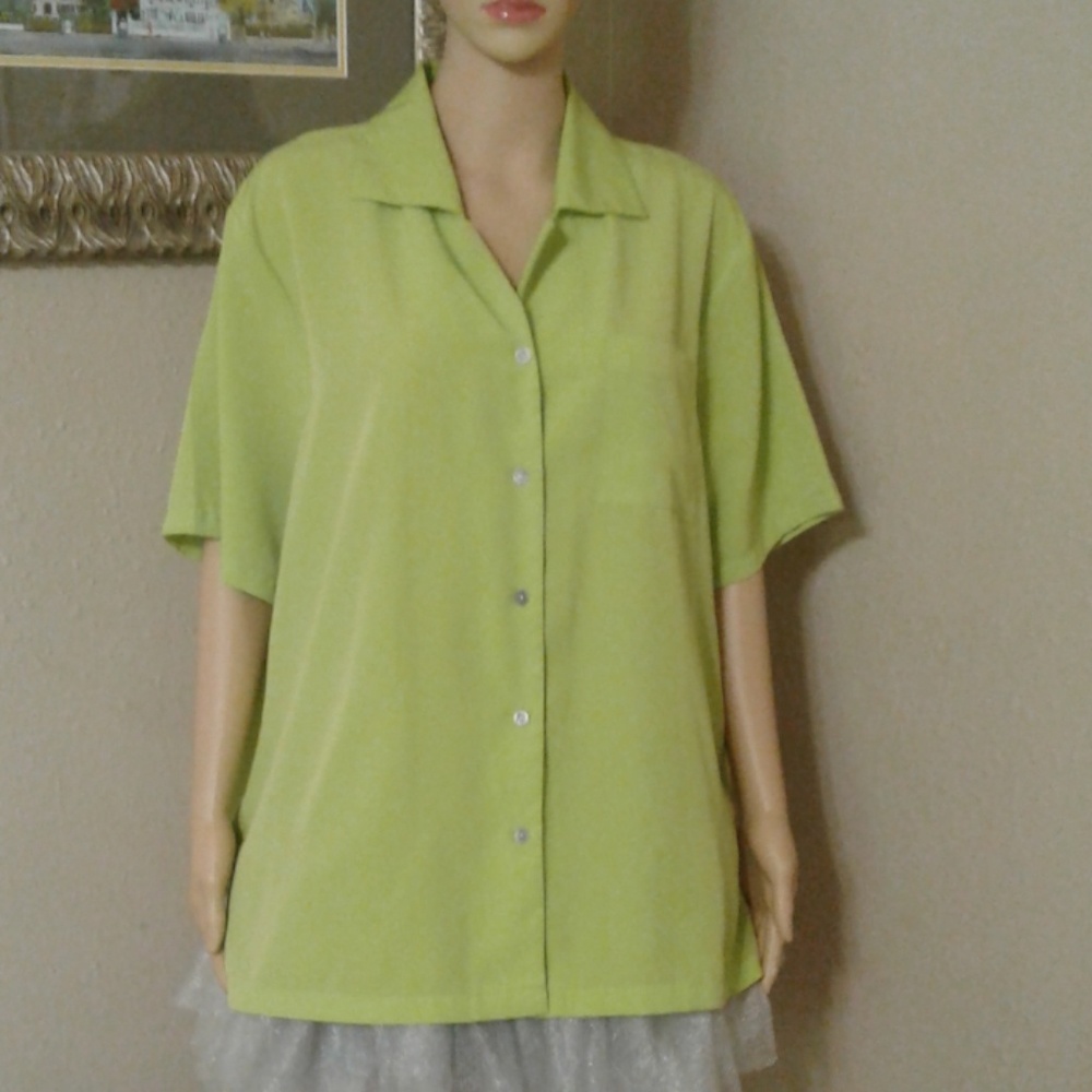Vue Point Silky Lime Green Button Down Size 1X